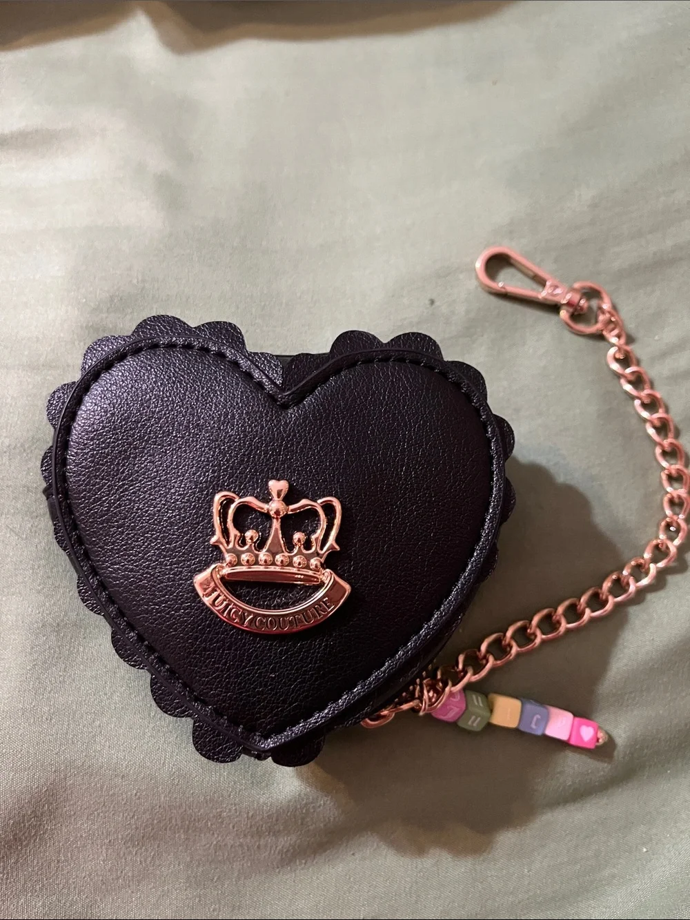 Juicy Couture Black Heart Coin Pouch with Gold Crown Chain